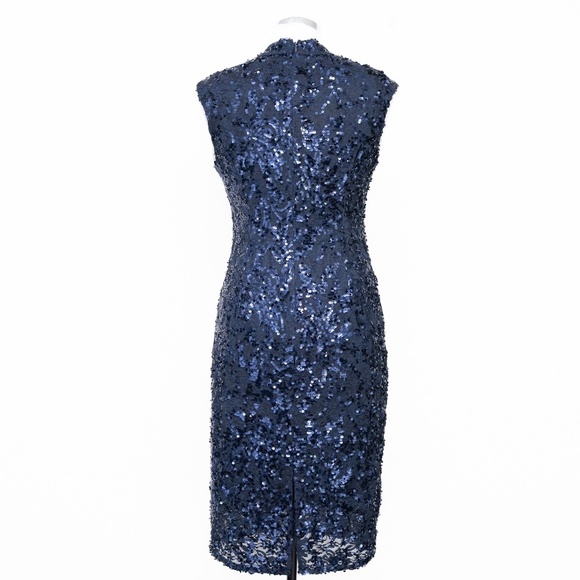 Adrianna Papell Sequin High Neck Lace Midi Dress - Picture 3 of 11